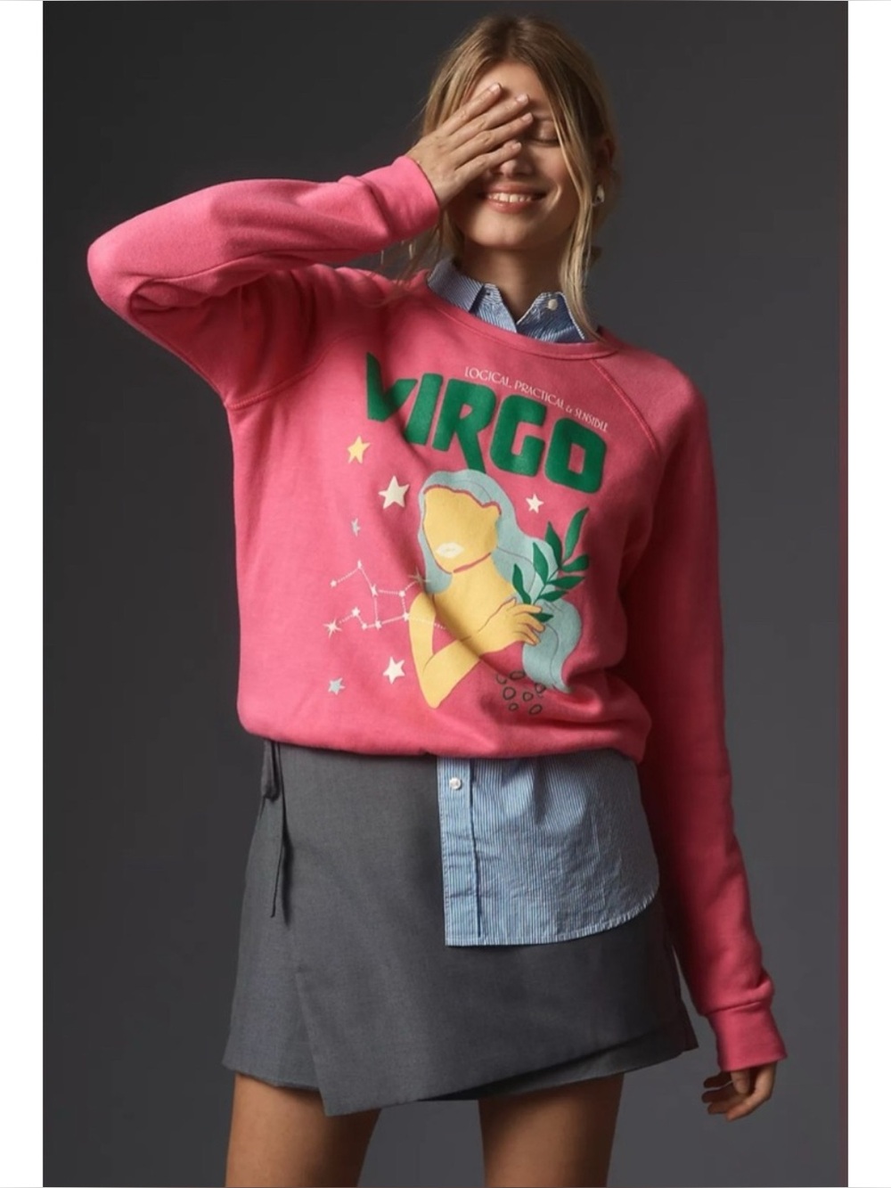 Anthropologie/Midnight Rider Sweatshirt Medium Crewneck Fleece Lined Virgo Pink